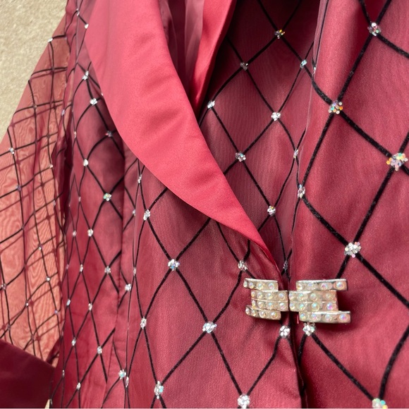R&M Richards Holiday Burgundy Red Geometric Twinkle Blazer Sz 12 - Picture 3 of 6